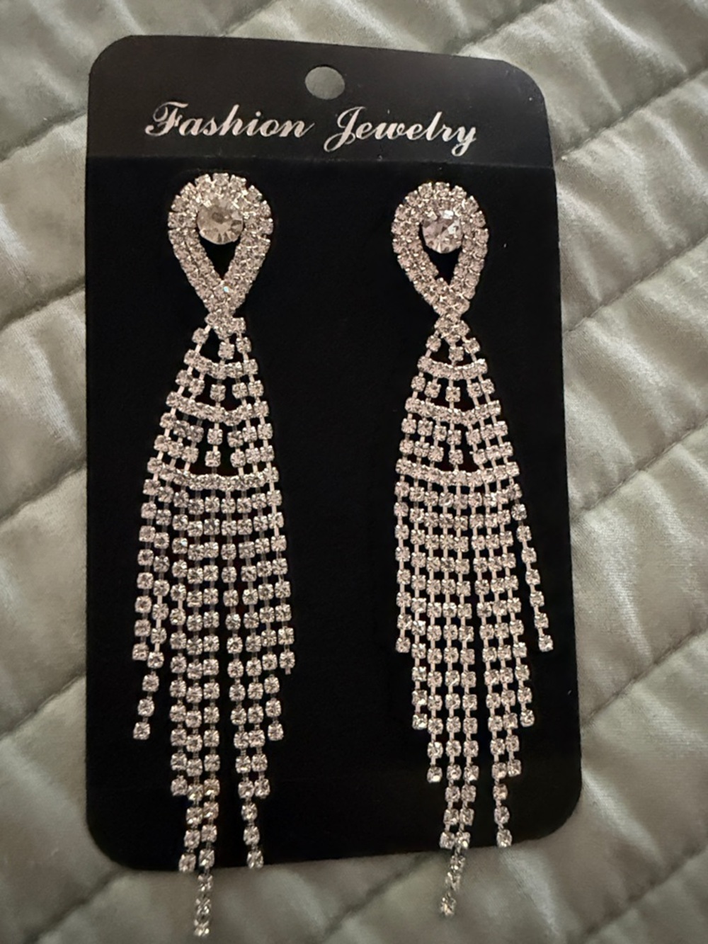 Fashion Jewelry Silver Crystal Fringe Tassel Earrings